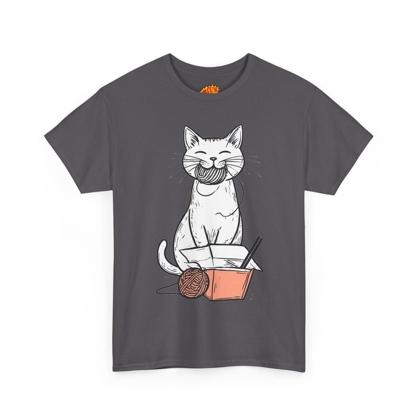 Cat w/Yarn Ball Takeout Art Tee Shirt *Multiple Colors*