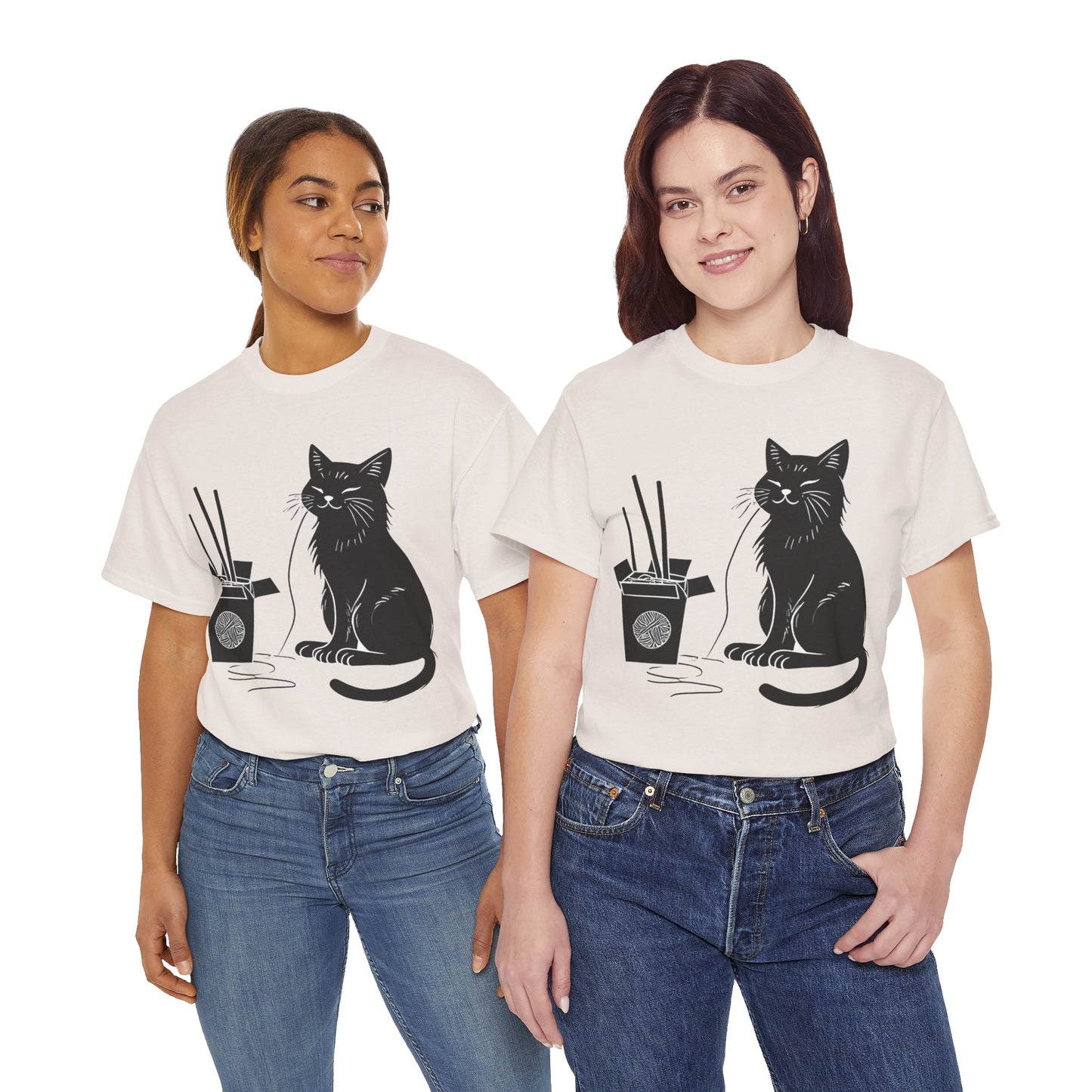 Black Cat w/Takeout Yarn Art Tee Shirt *Multiple Colors*