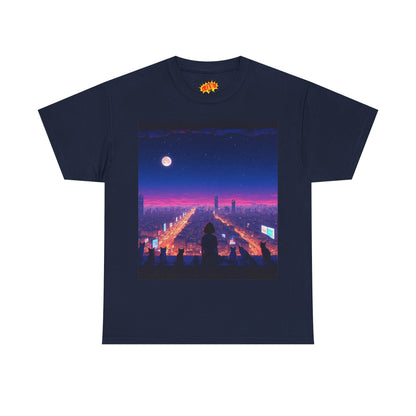 Anime City Full Moon Scene w/Girl & Cats T-Shirt