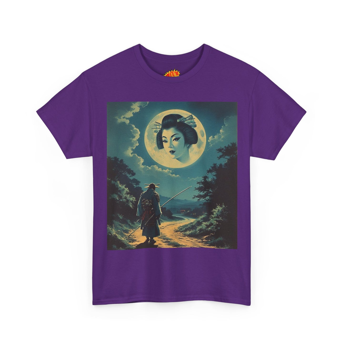 Travelling Samurai w/Full Moon Geisha Woman T-Shirt *Multiple Colors*