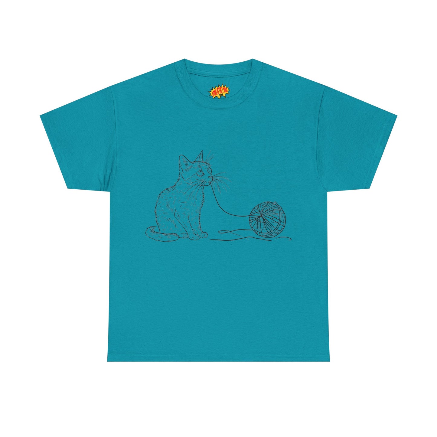 Cat w/Yarn Line Drawing Art Tee Shirt *Multiple Colors*