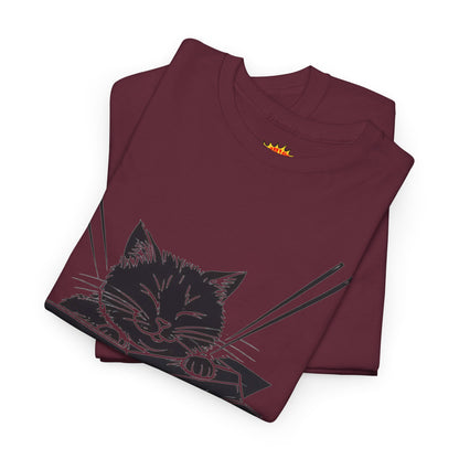 Black Cat w/Box + Yarn Ball Art Drawing Tee Shirt