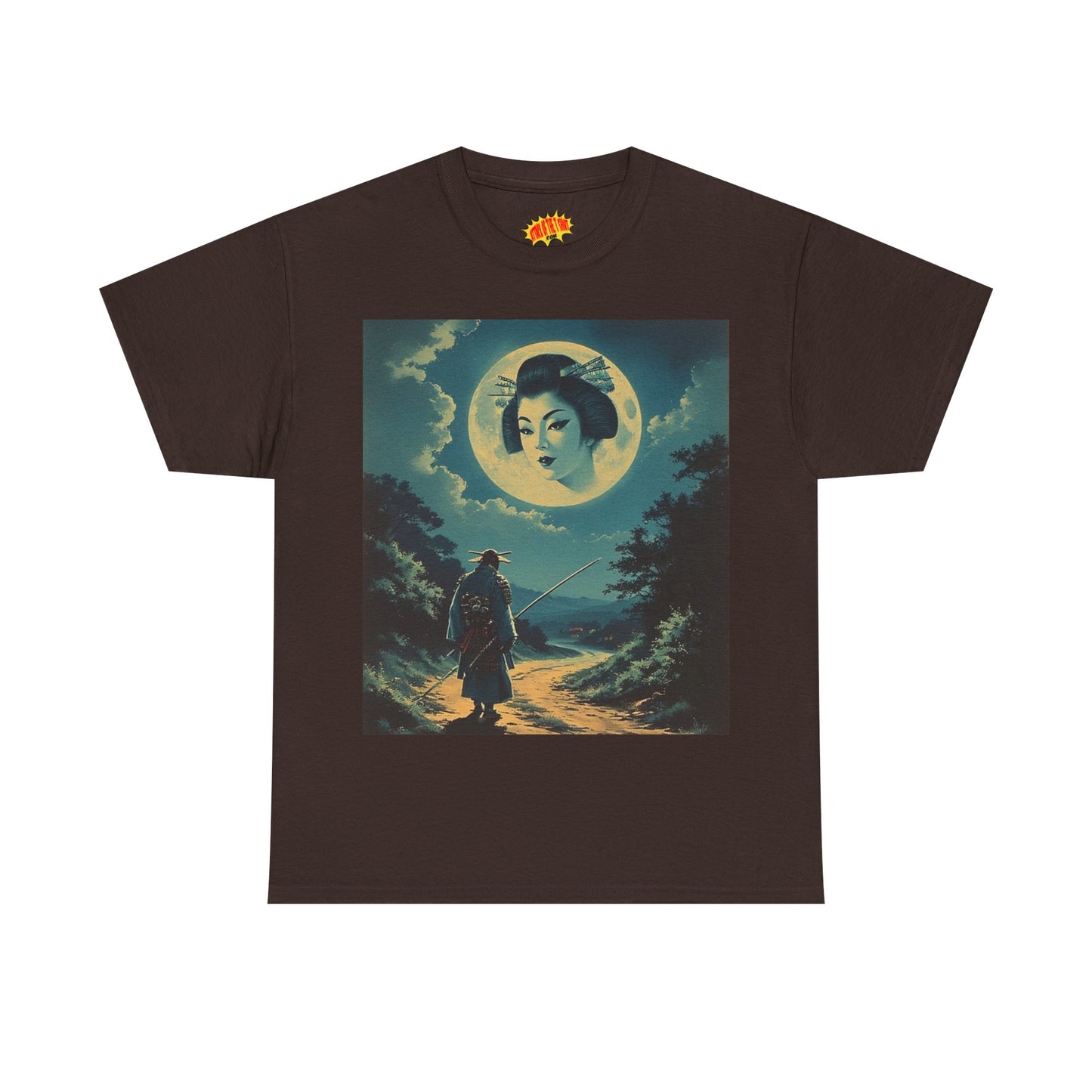 Travelling Samurai w/Full Moon Geisha Woman T-Shirt *Multiple Colors*