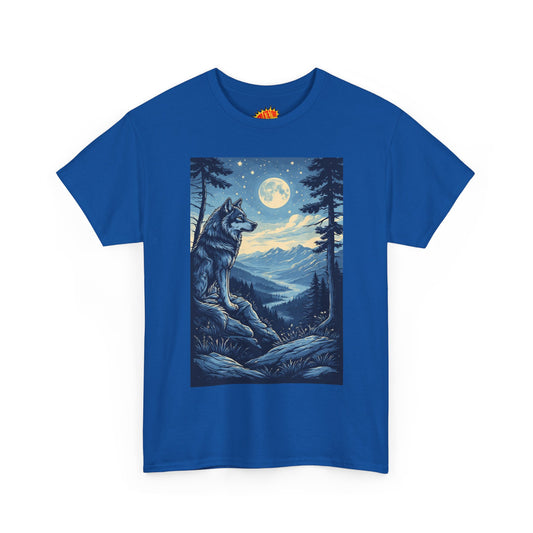 Blue Wolf with Full Moon Scene T-Shirt *Multiple Colors*