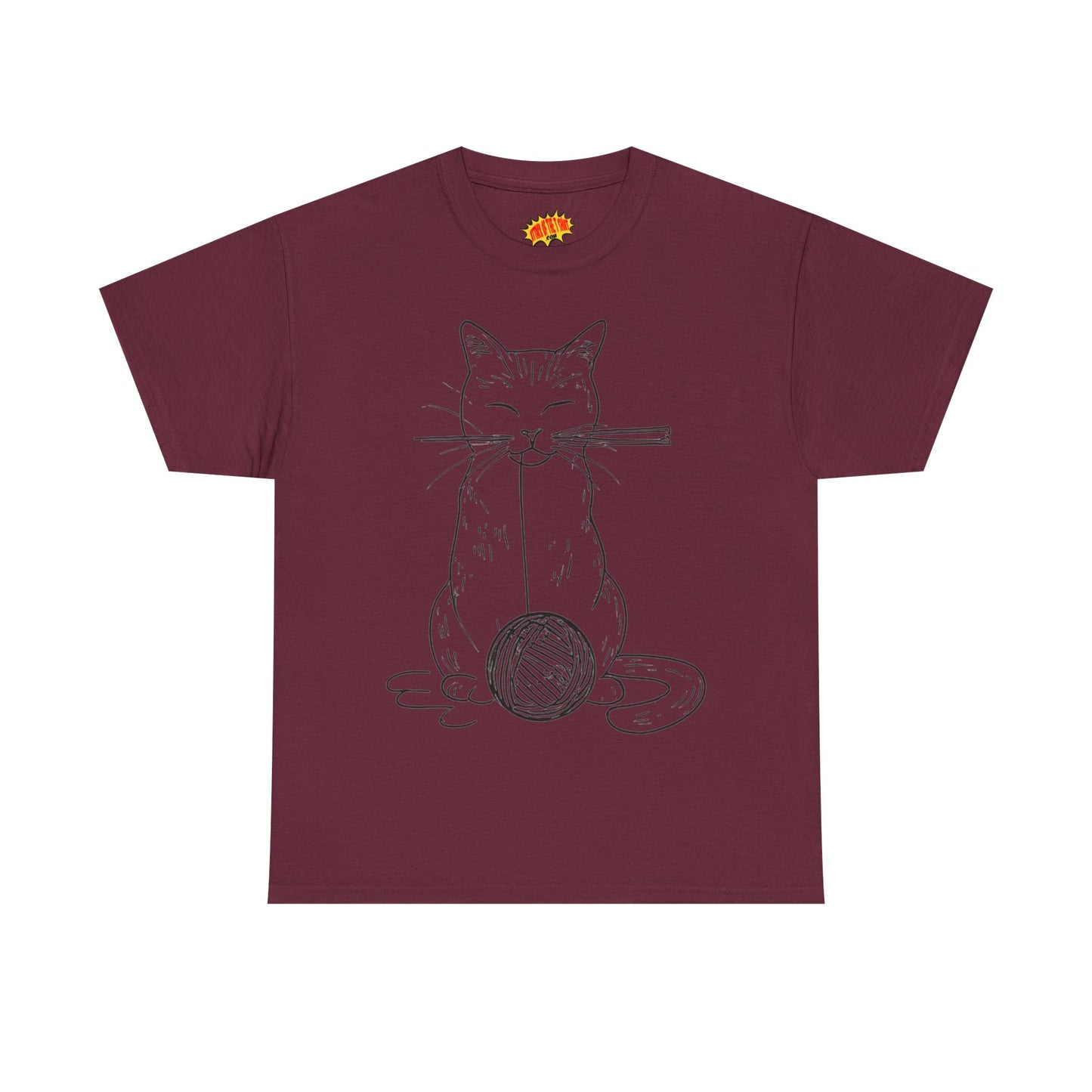 Cat w/Yarn Ball Line Art Drawing Tee Shirt *Multiple Colors*