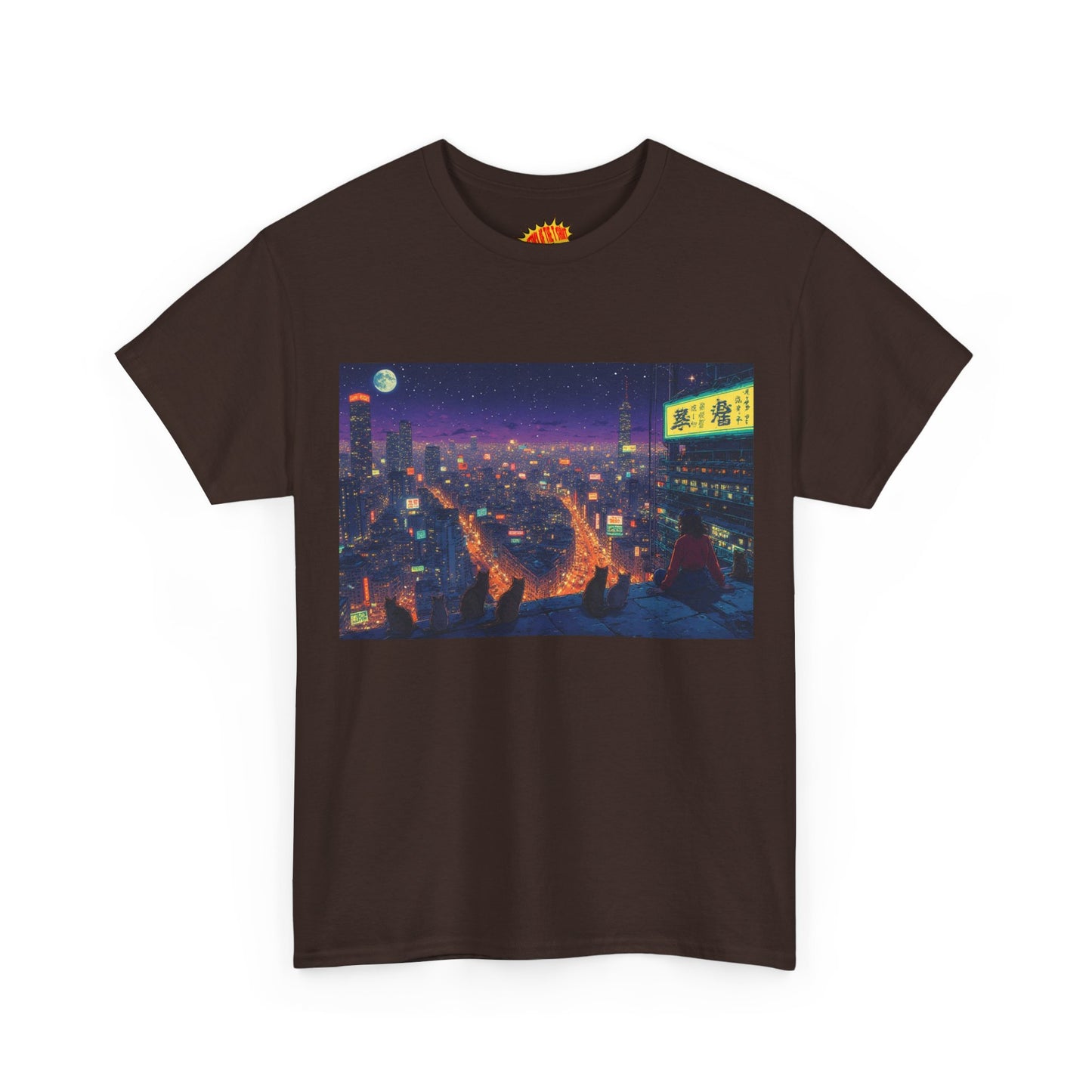 Anime Style Neon Night Cityscape w/Cats T-Shirt *Multiple Colors*