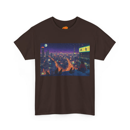 Anime Style Neon Night Cityscape w/Cats T-Shirt