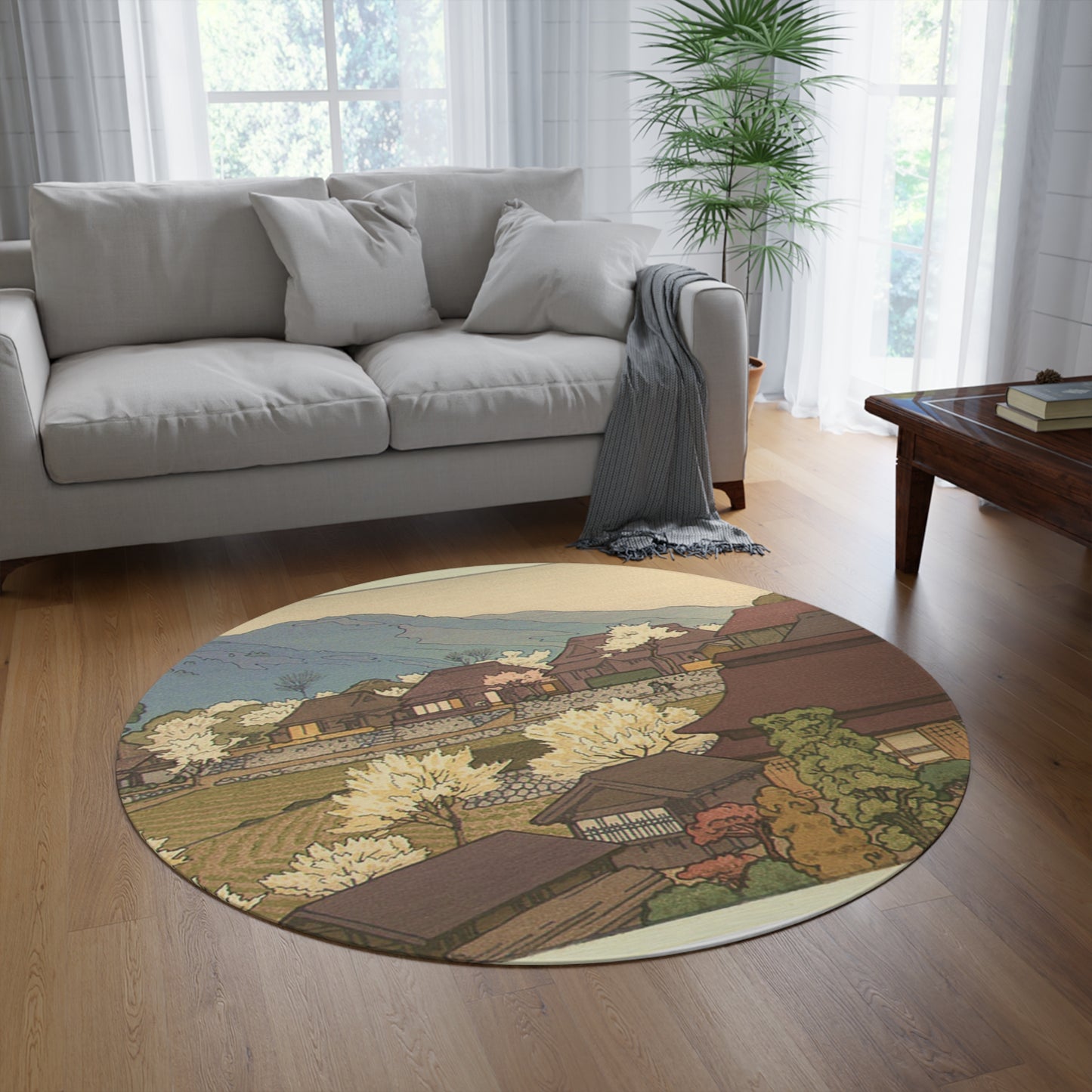 Village of Plums Yoshida Toshi 1951 Print Area Rug - 60in Diameter Round Rug