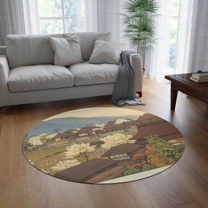 Village of Plums Yoshida Toshi 1951 Print Area Rug - 60in Diameter Round Rug
