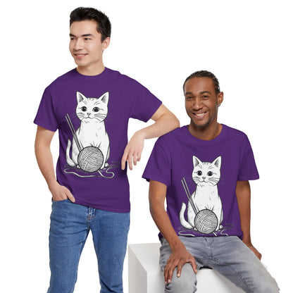 White Cat w/Yarn Ball Art Tee Shirt