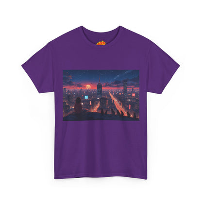 Anime Style City Sunset Scene w/Girl & Cats T-Shirt