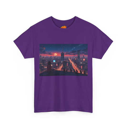 Anime Style City Sunset Scene w/Girl & Cats T-Shirt *Multiple Colors*