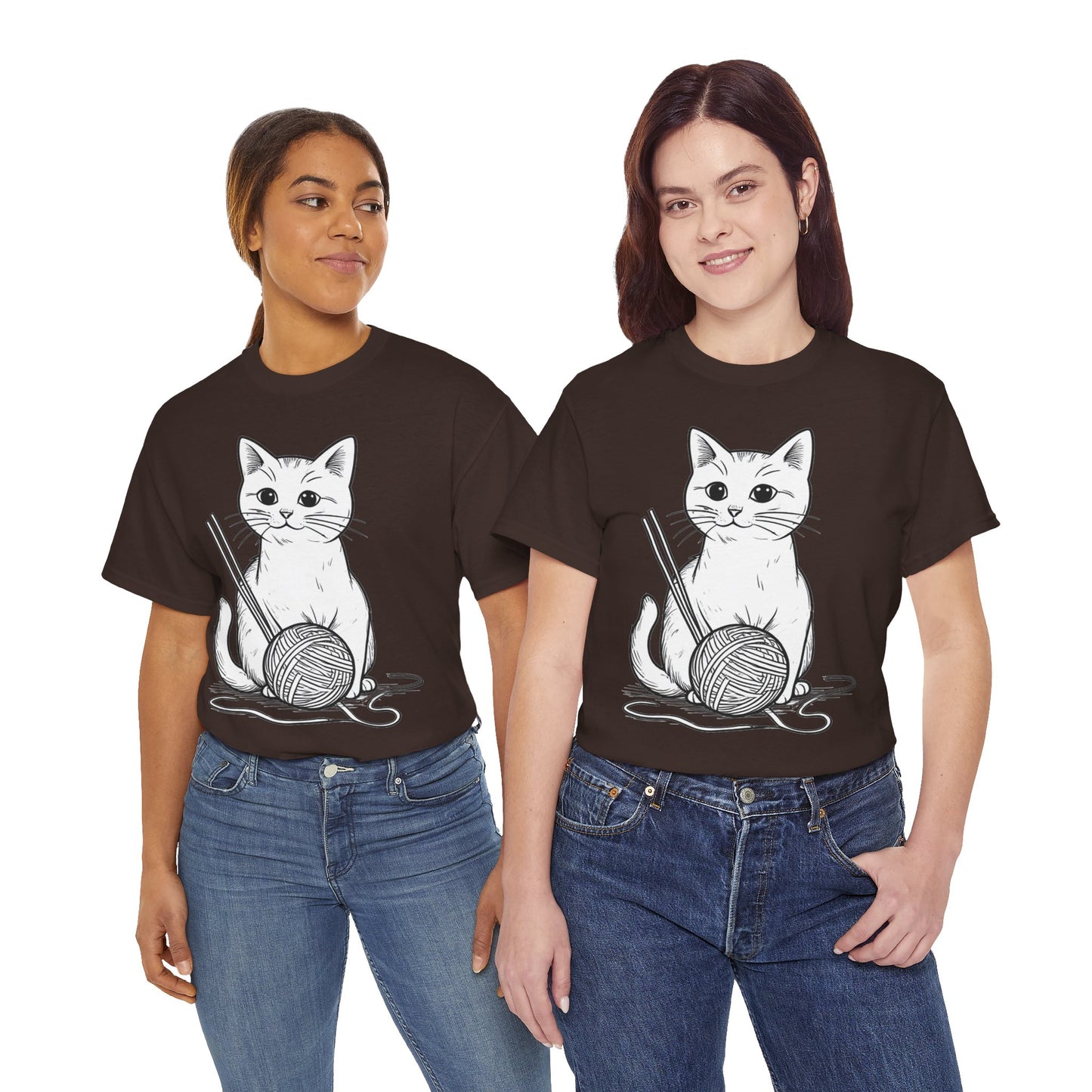 White Cat w/Yarn Ball Art Tee Shirt *Multiple Colors*