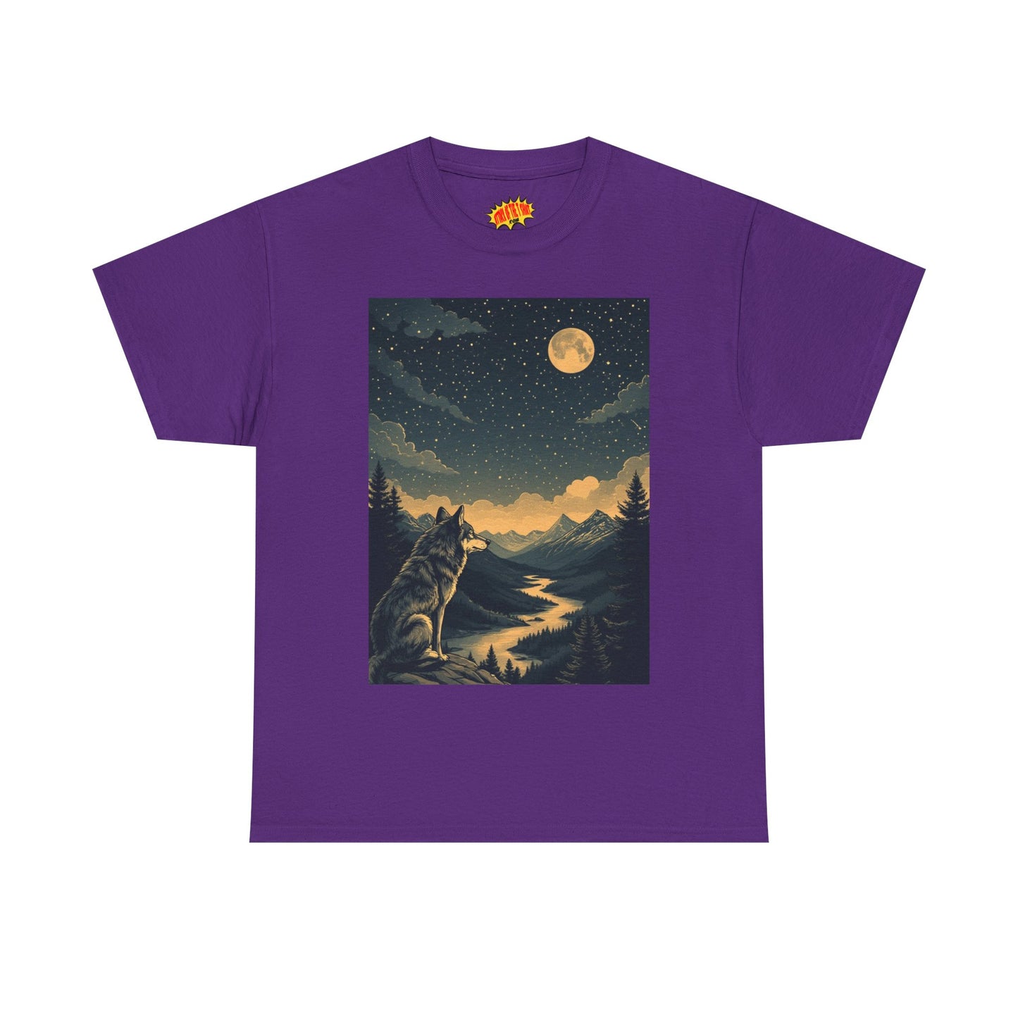 Mountain Wolf with River & Full Moon T-Shirt *Multiple Colors*