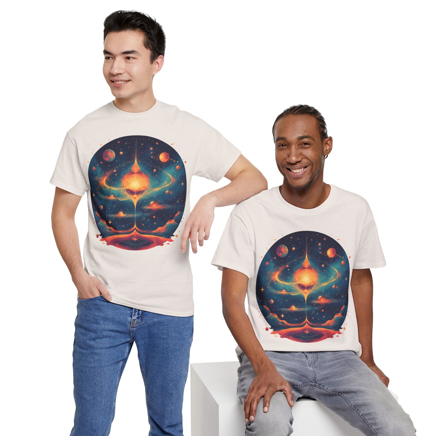 Round Galaxy w/Planets Graphic Tee Shirt *Multiple Colors*