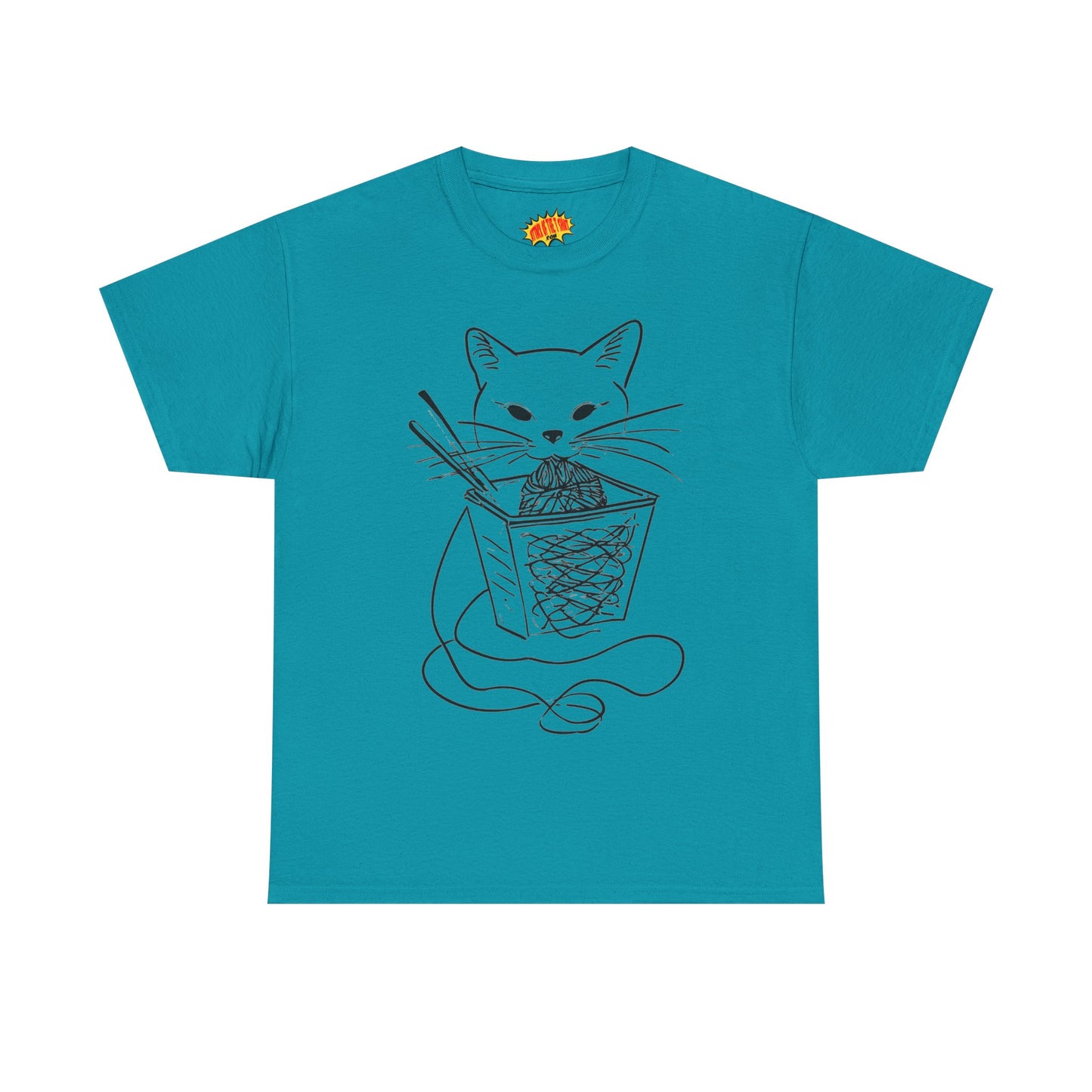 Cat w/Noodles Line Art Drawing Tee Shirt *Multiple Colors*