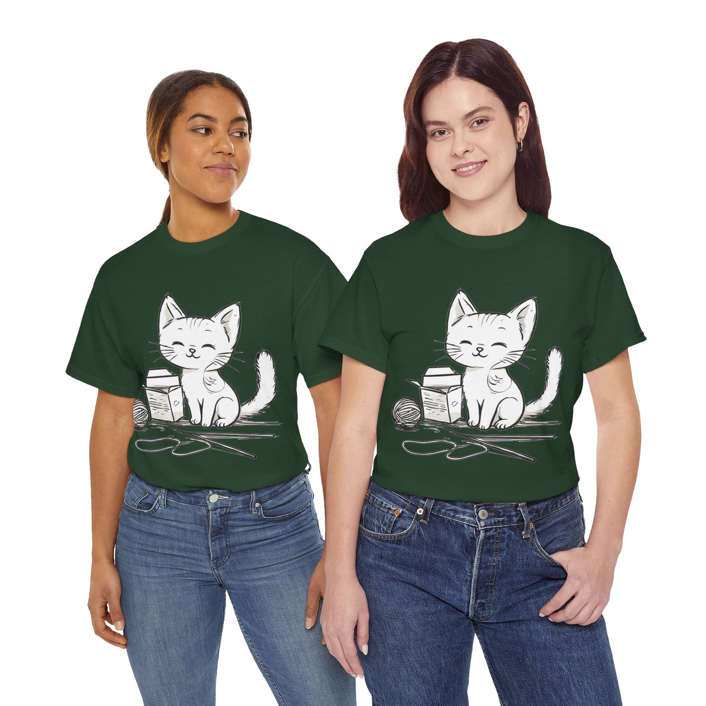 White Cat w/Takeout Yarn Art Tee Shirt *Multiple Colors*