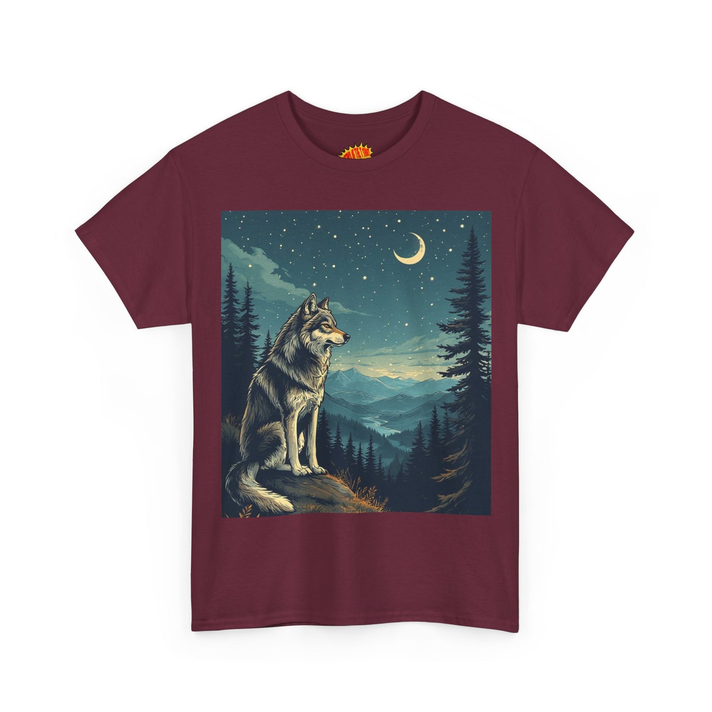 Wolf with Sliver Moon Scene T-Shirt *Multiple Colors*