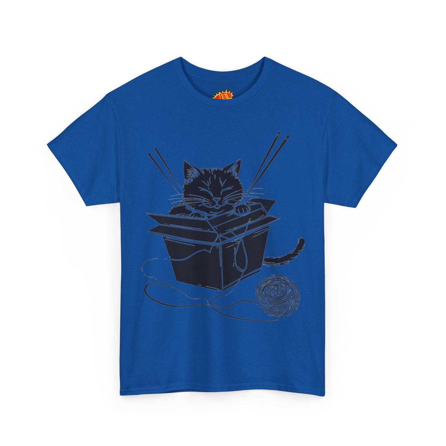 Black Cat w/Box + Yarn Ball Art Drawing Tee Shirt *Multiple Colors*