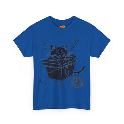 Black Cat w/Box + Yarn Ball Art Drawing Tee Shirt