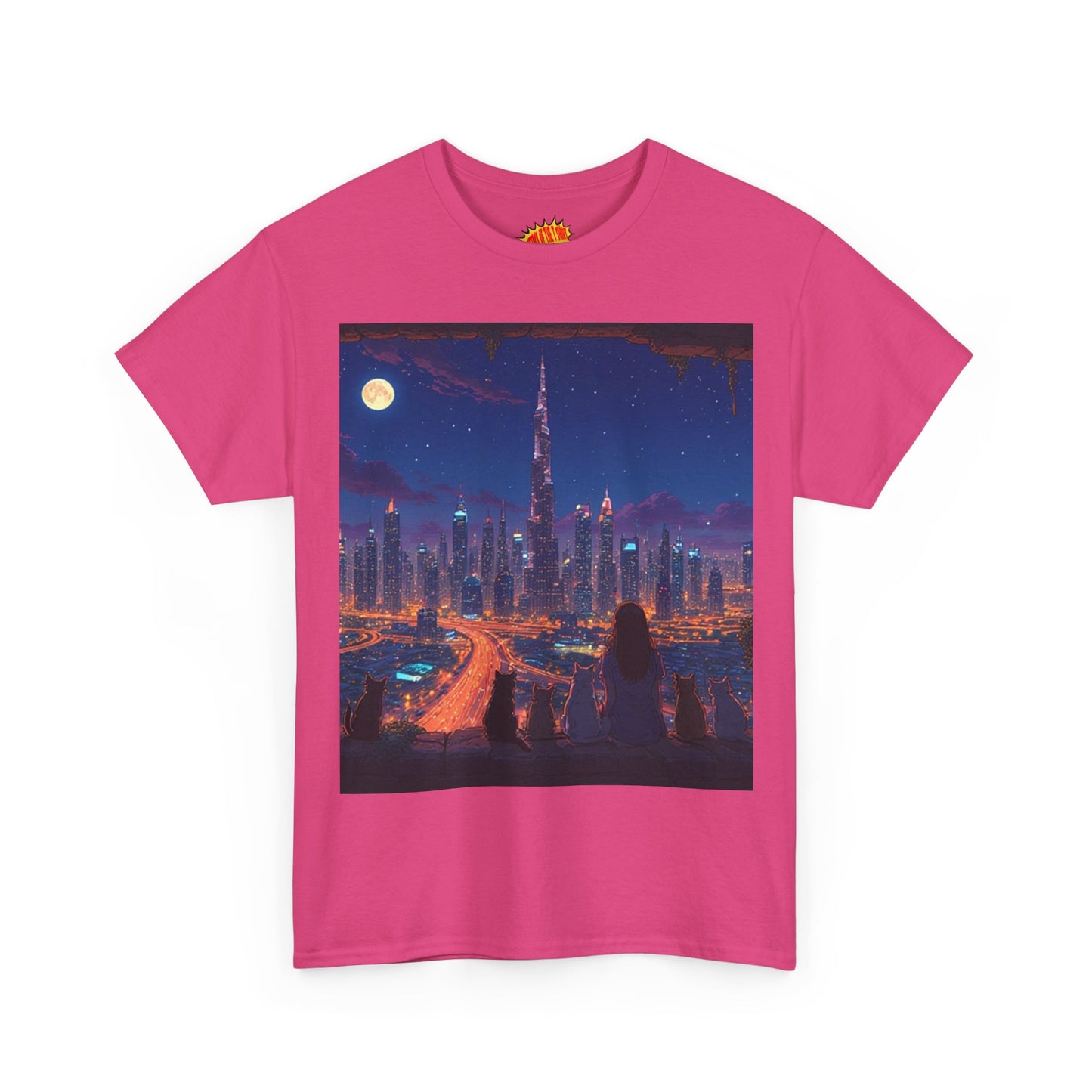 Cityscape Anime Night Scene w/Girl & Cats T-Shirt *Multiple Colors*