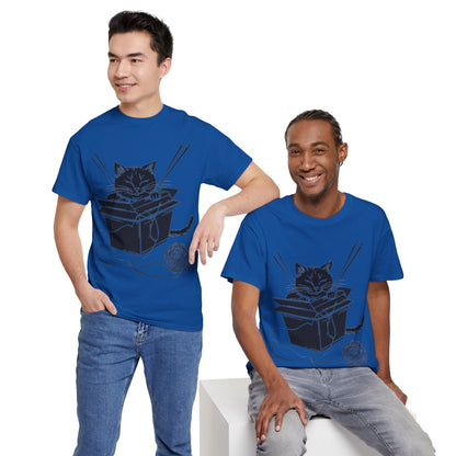 Black Cat w/Box + Yarn Ball Art Drawing Tee Shirt