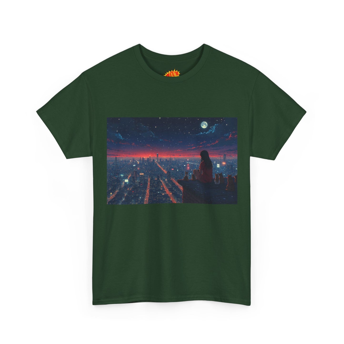 Neon City Anime Night Scene w/Cats T-Shirt *Multiple Colors*