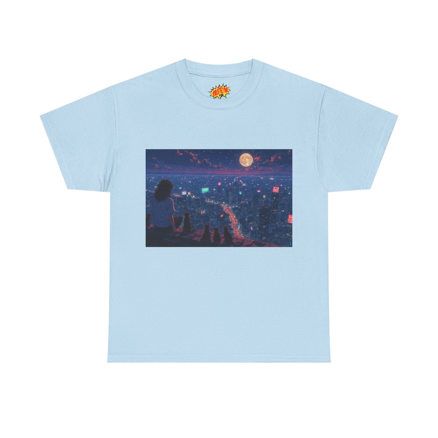 Anime Nighttime Cityscape w/Girl & Cats T-Shirt *Multiple Colors*