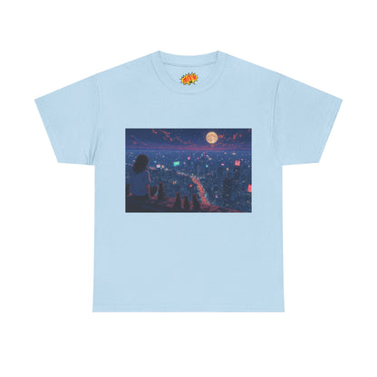 Anime Nighttime Cityscape w/Girl & Cats T-Shirt