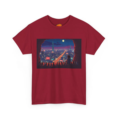 Anime Neon Cityscape Scene w/Cats T-Shirt