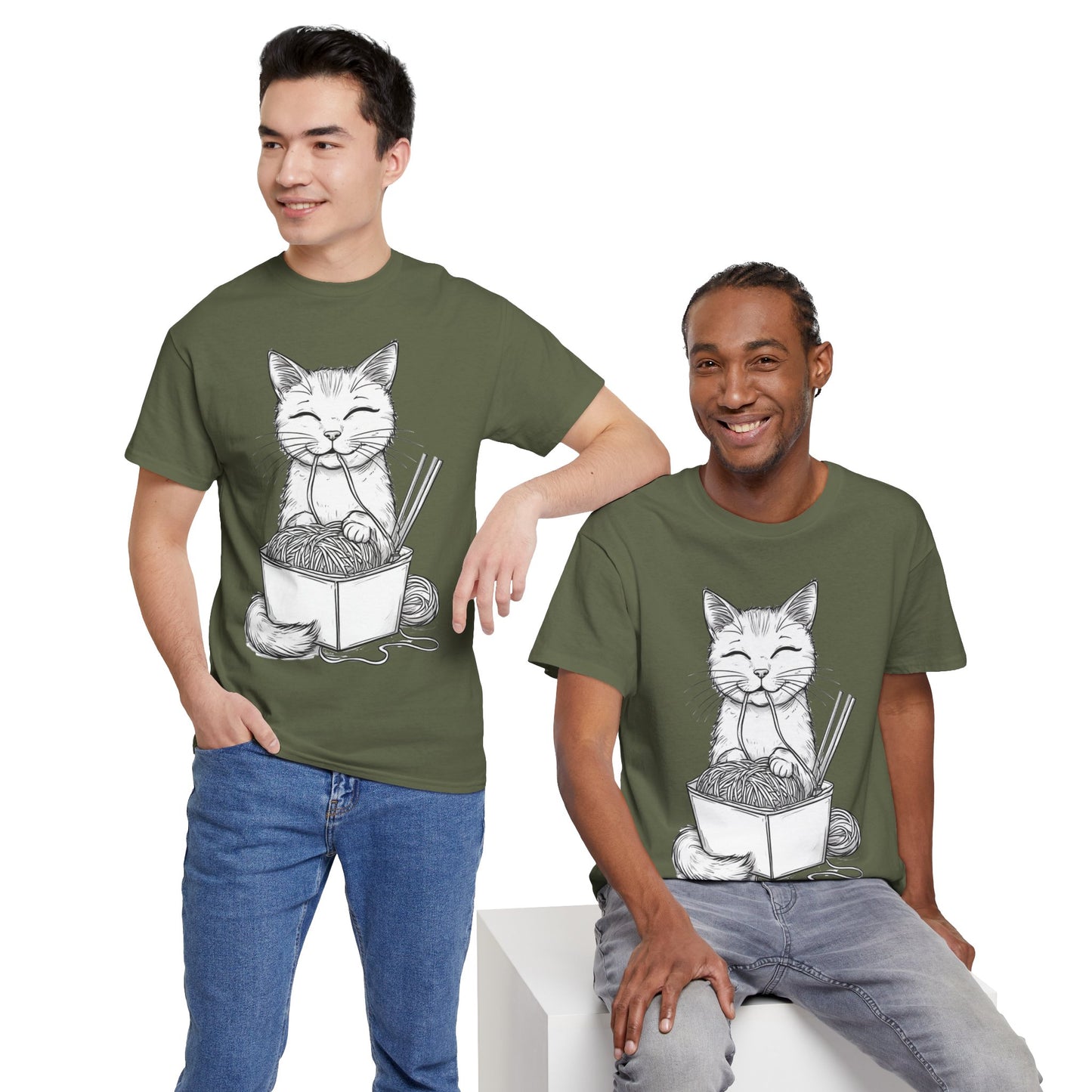 Cat w/Noodles Drawing Art Tee Shirt *Multiple Colors*