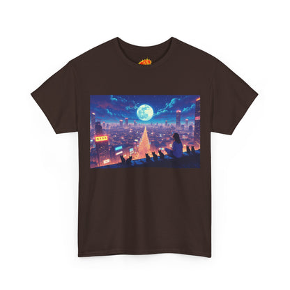 Anime Neon Night Cityscape w/Cats T-Shirt