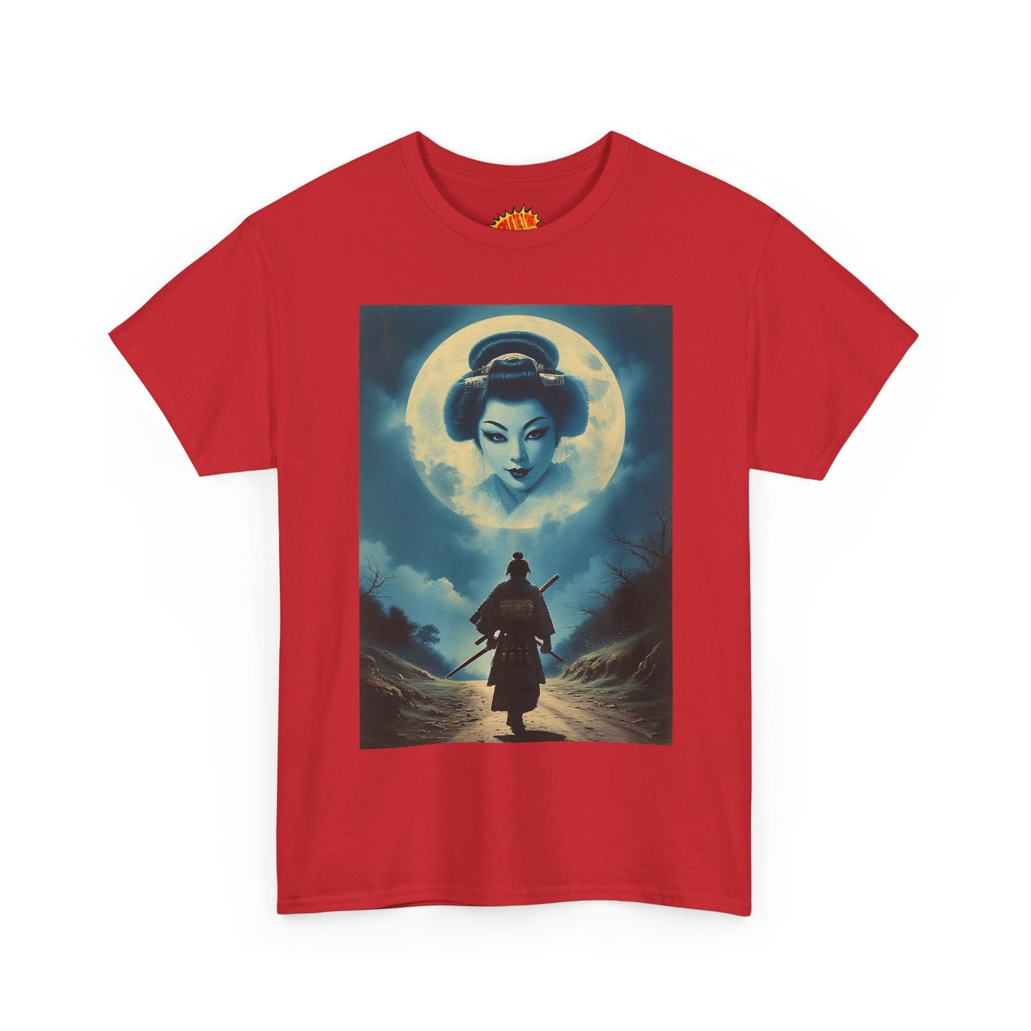 Walking Samurai w/Full Moon Geisha Woman T-Shirt *Multiple Colors*