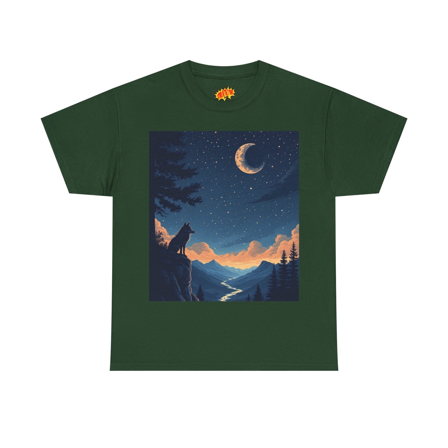 Wolf Silhouette with Sliver Moon Scene T-Shirt *Multiple Colors*