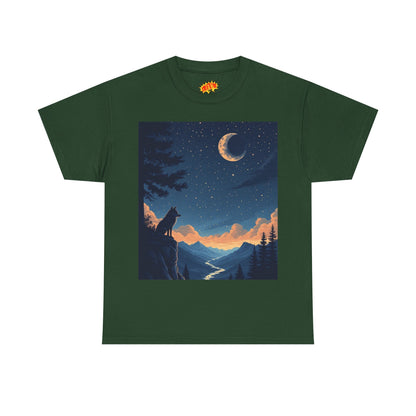 Wolf Silhouette with Sliver Moon Scene T-Shirt