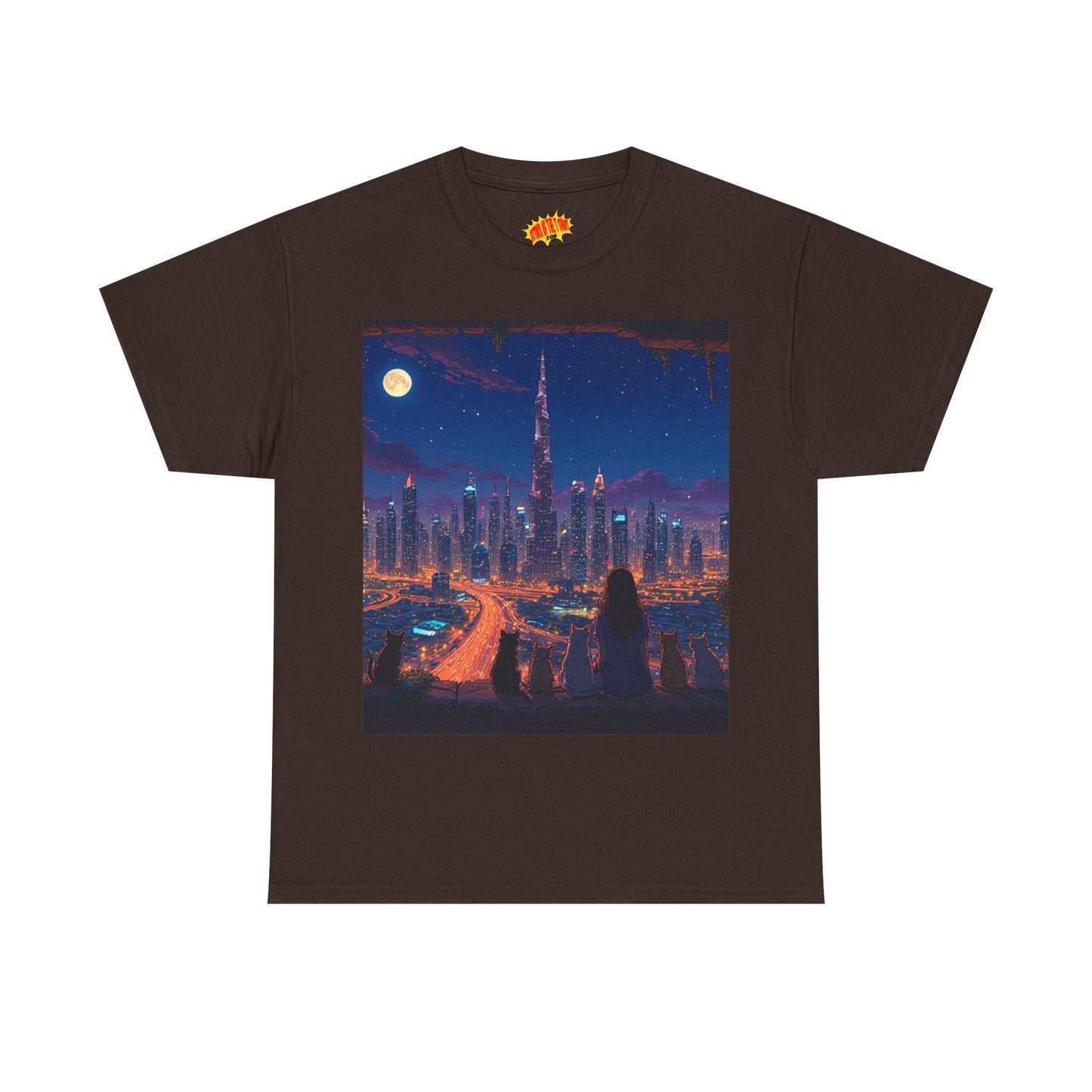 Cityscape Anime Night Scene w/Girl & Cats T-Shirt *Multiple Colors*