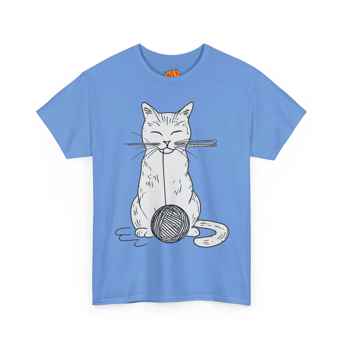 White Cat w/Yarn Ball Art Drawing Tee Shirt *Multiple Colors*
