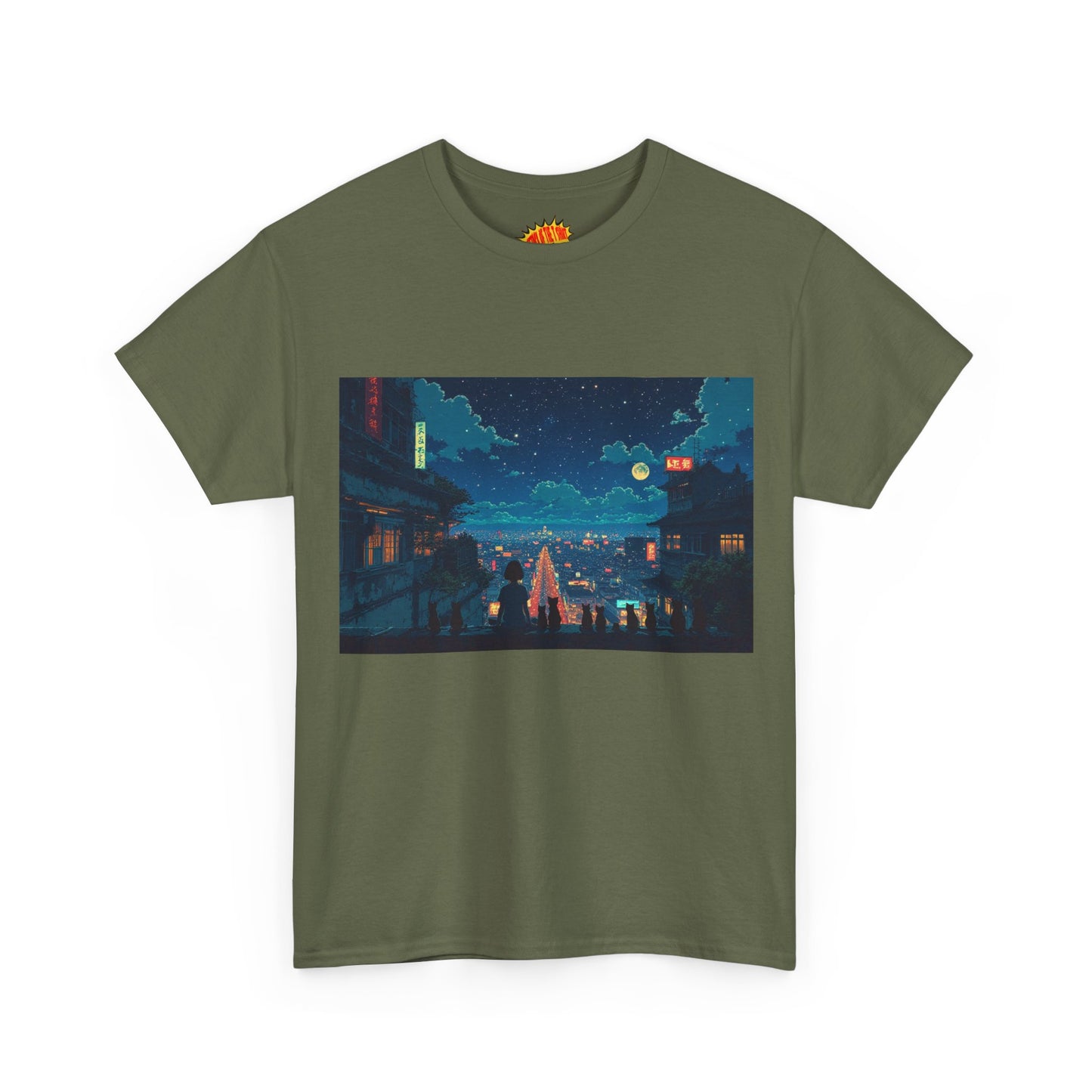 Anime Style City Scene w/Girl & Cats T-Shirt *Multiple Colors*