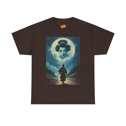 Walking Samurai w/Full Moon Geisha Woman T-Shirt