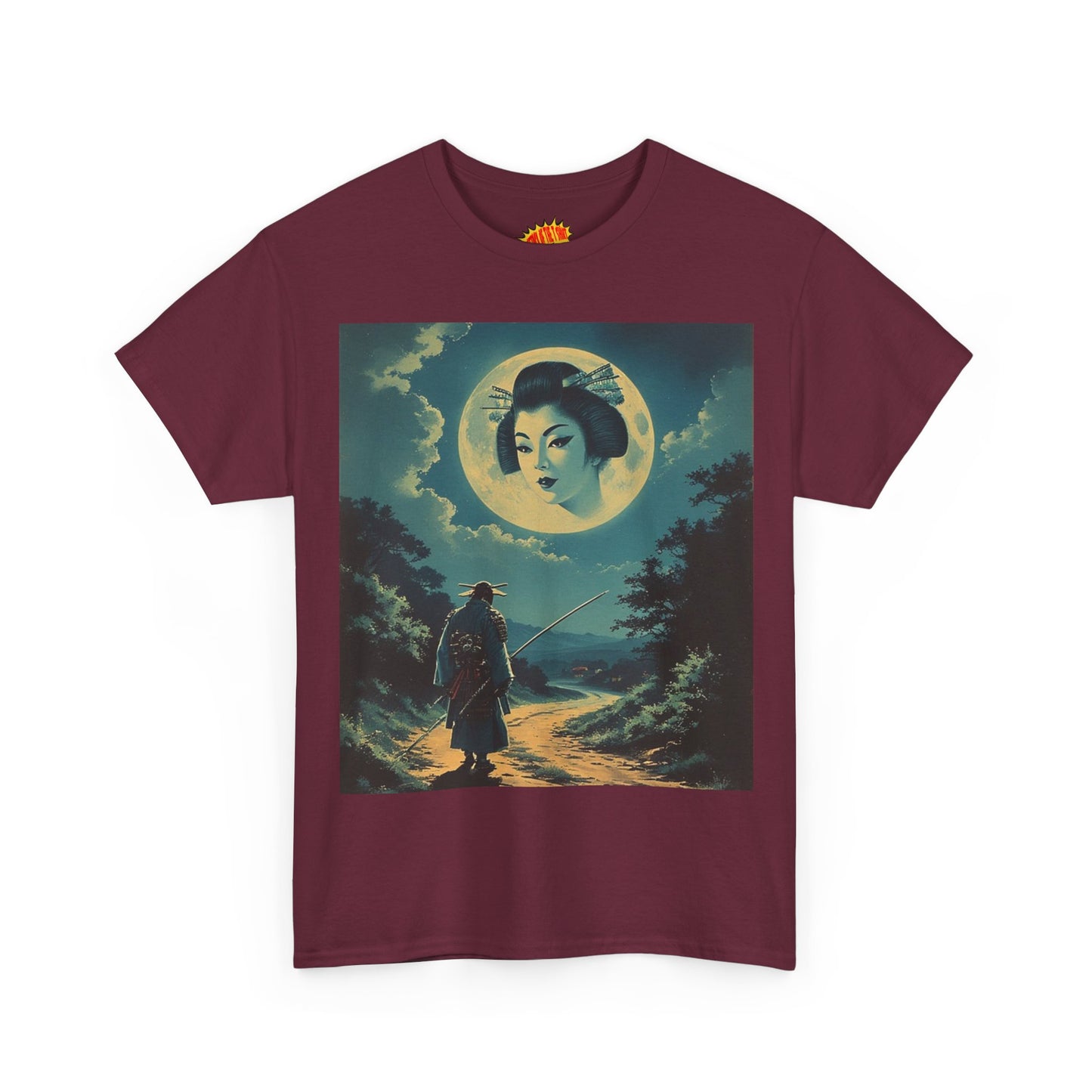 Travelling Samurai w/Full Moon Geisha Woman T-Shirt *Multiple Colors*
