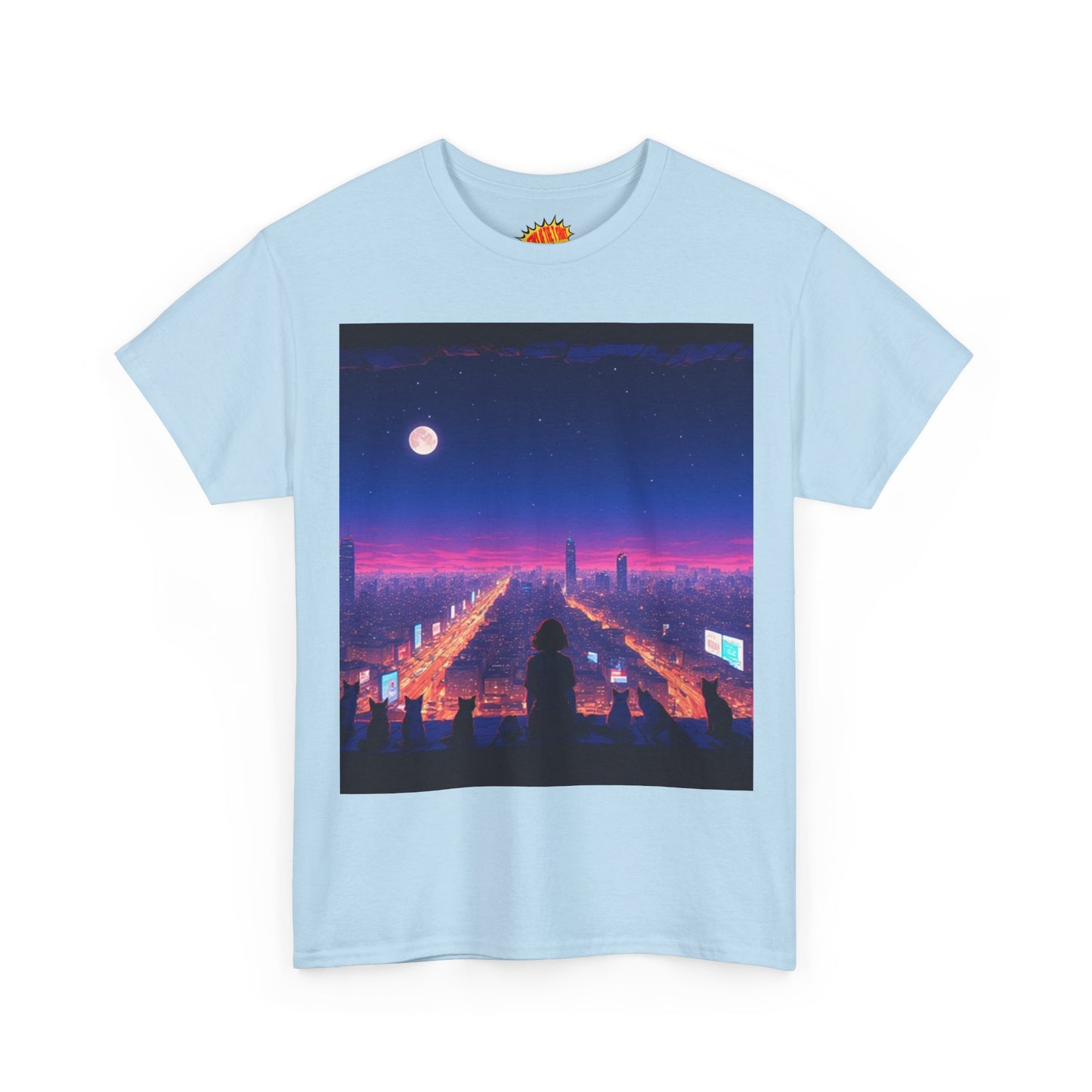 Anime City Full Moon Scene w/Girl & Cats T-Shirt *Multiple Colors*