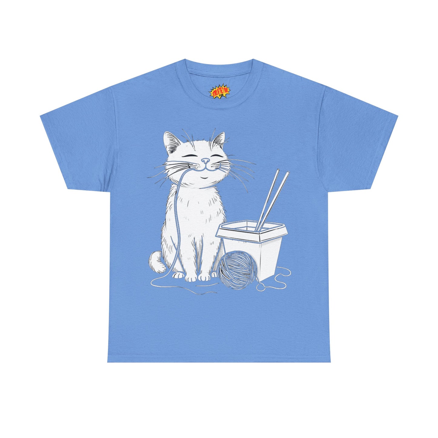 Happy Cat w/Noodles + Yarn Ball Art Drawing Tee Shirt *Multiple Colors*