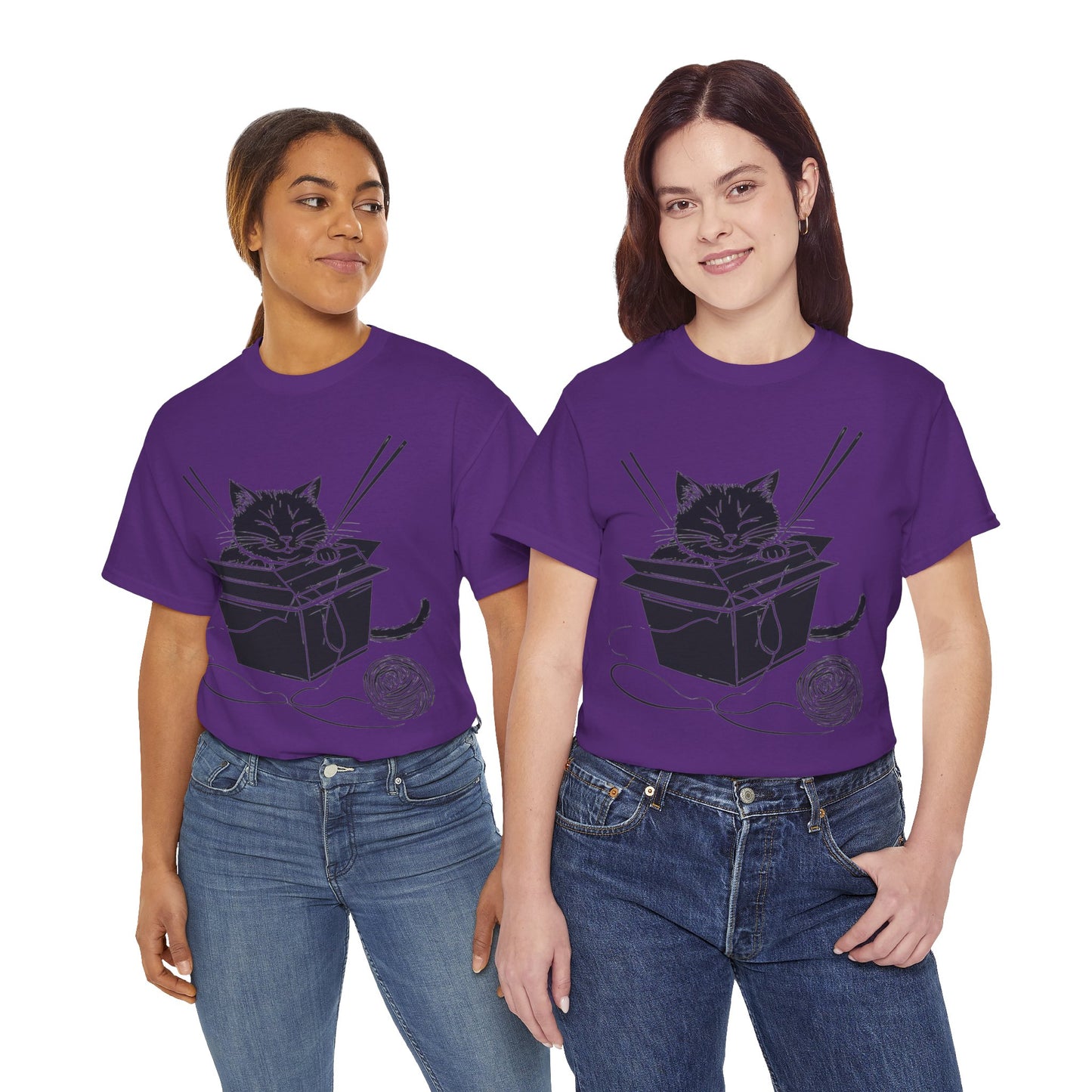 Black Cat w/Box + Yarn Ball Art Drawing Tee Shirt *Multiple Colors*