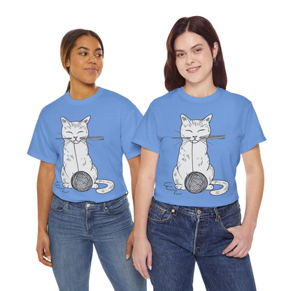 White Cat w/Yarn Ball Art Drawing Tee Shirt