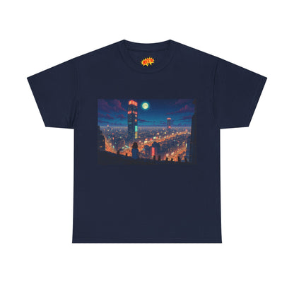 Neon Anime Style City Scene w/Girl & Cats T-Shirt
