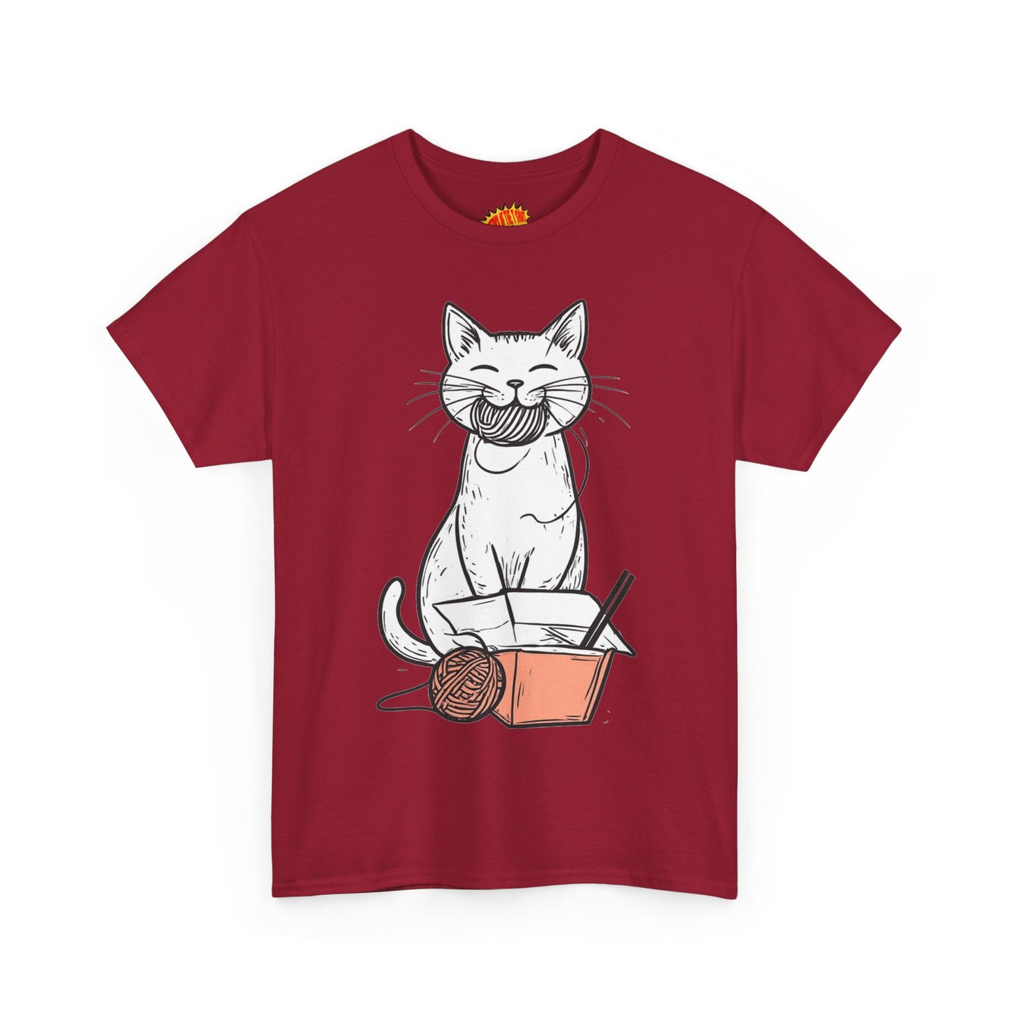 Cat w/Yarn Ball Takeout Art Tee Shirt *Multiple Colors*