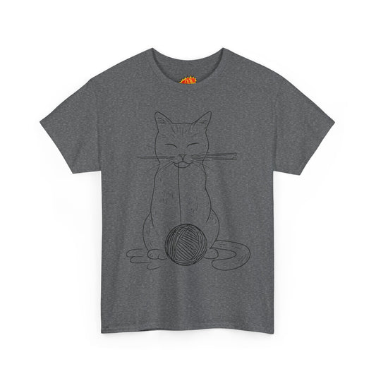 Cat w/Yarn Ball Line Art Drawing Tee Shirt *Multiple Colors*