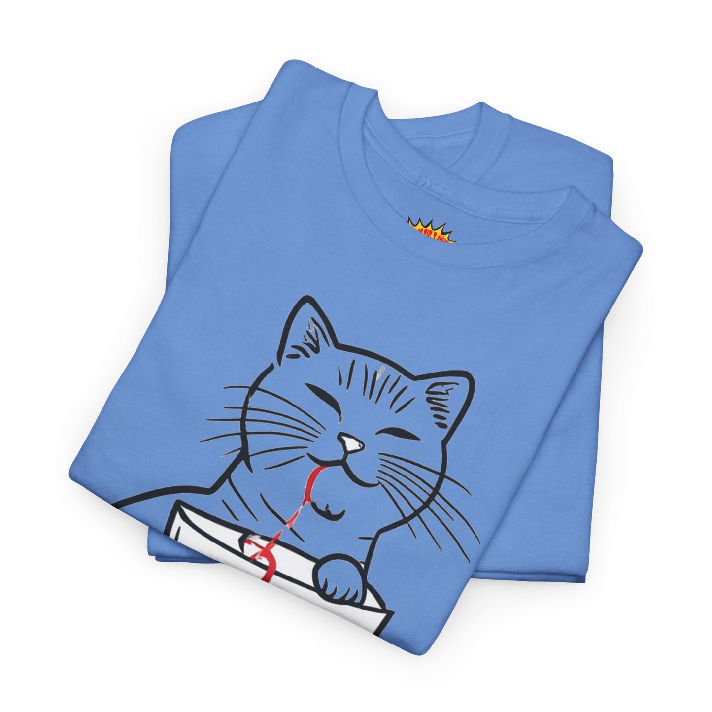 Cat w/Noodle Cup + Yarn Ball Art Drawing Tee Shirt *Multiple Colors*