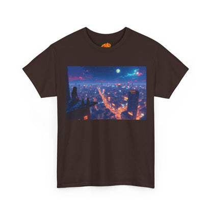 Nighttime Neon Anime Cityscape w/Cats T-Shirt
