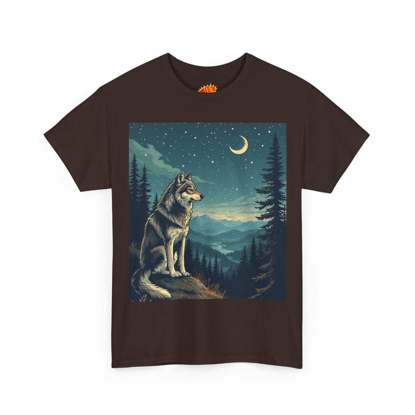 Wolf with Sliver Moon Scene T-Shirt *Multiple Colors*